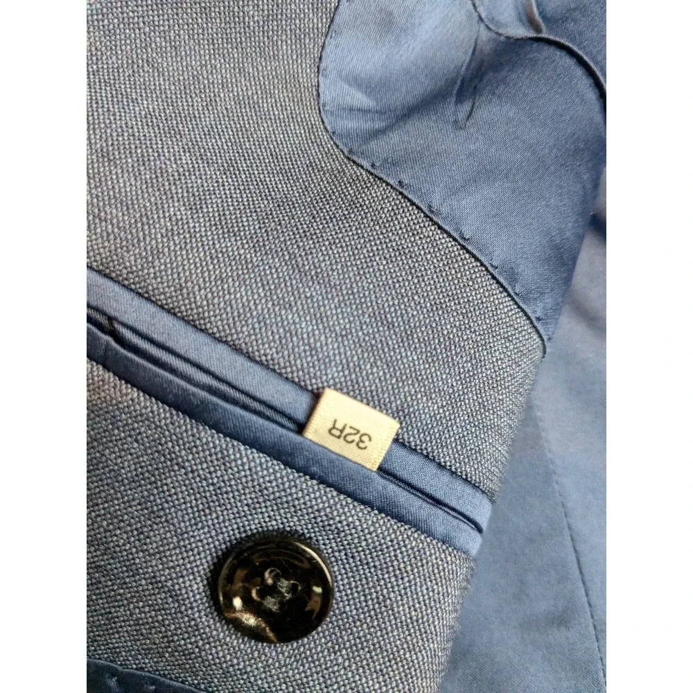 NWOT SUISTUDIO Women's Blue Wool Suit Set Blazer‎ 32R Pants 24x29 READ